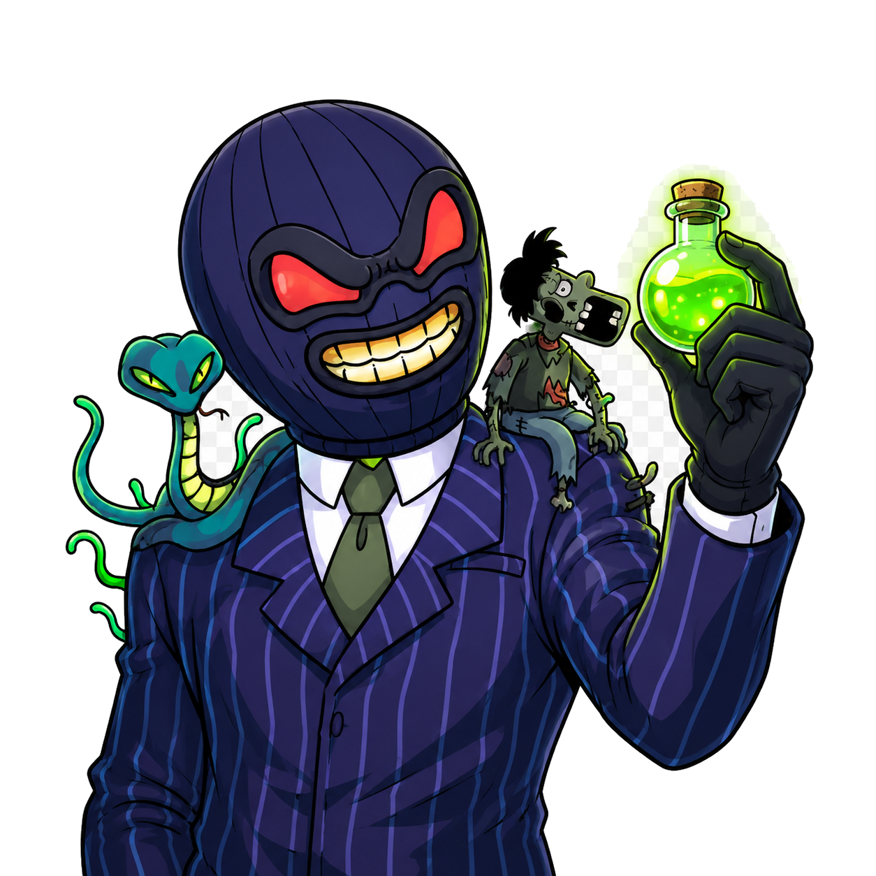 Toxic Tycoon holding a glowing toxic vial